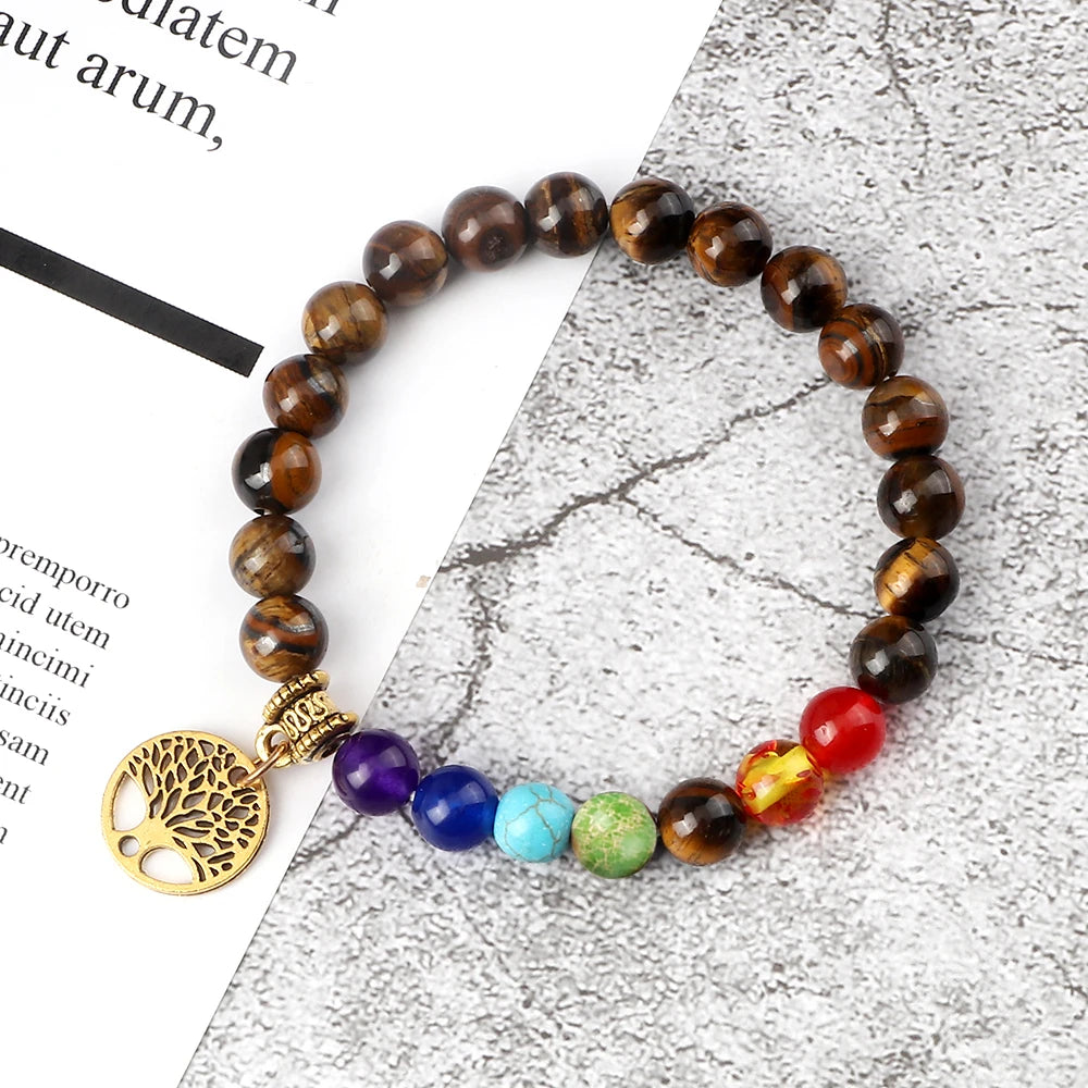 Hot 7 Chakra Life Tree Bracelets Natural Stone Reiki Healing Engry Beads Bangles Women Men Yoga Bracelet Meditation Jewelry Gift