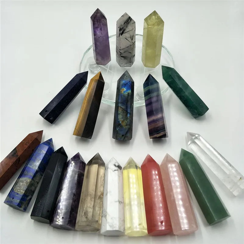 natural stones minerals crystals wicca rose quartz amethyst labradorite decoration meditation chakra healing crystal column