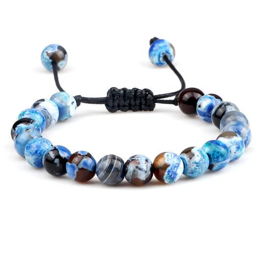 8mm Men Women Fire Agates Onyx Beads Bracelet Bangles Healing Natural Stone Chakra Prayer Charm Buddha Adjustable Jewelry Gifts