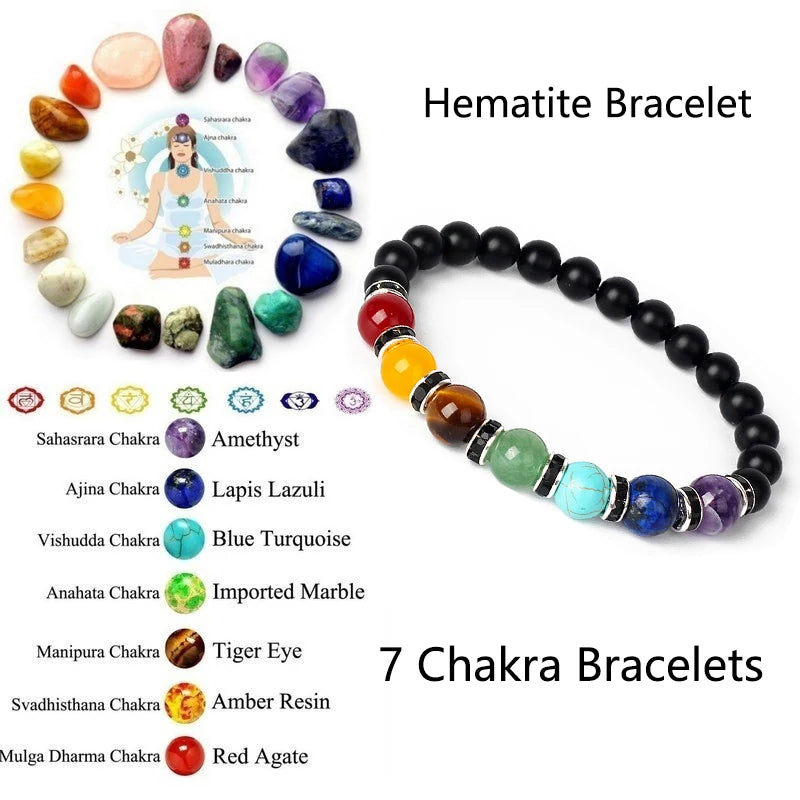 Natural Hematite 7 Chakra Bracelets Men Reiki Energy Stone Weight Loss Yoga Bracelet Slimming Woman Health Care Therapy Jewelry