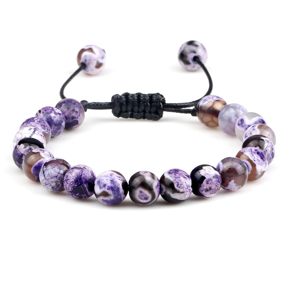 8mm Men Women Fire Agates Onyx Beads Bracelet Bangles Healing Natural Stone Chakra Prayer Charm Buddha Adjustable Jewelry Gifts