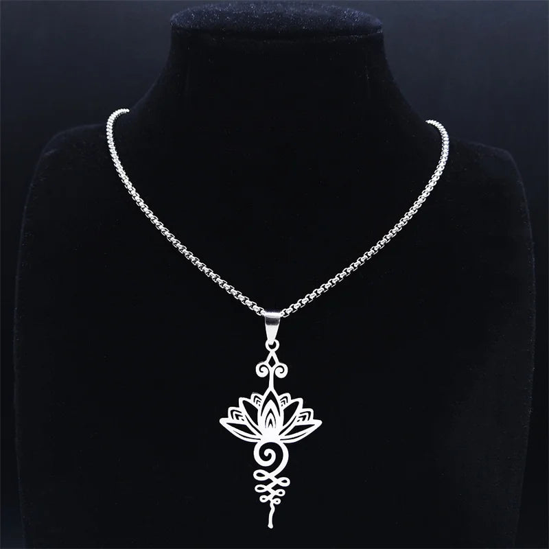 Hippie Stainless Steel Yoga Lotus Necklace Women/Men Spiritual Chakra Symbol Flower of Life Necklaces Jewelry collar N7067S02