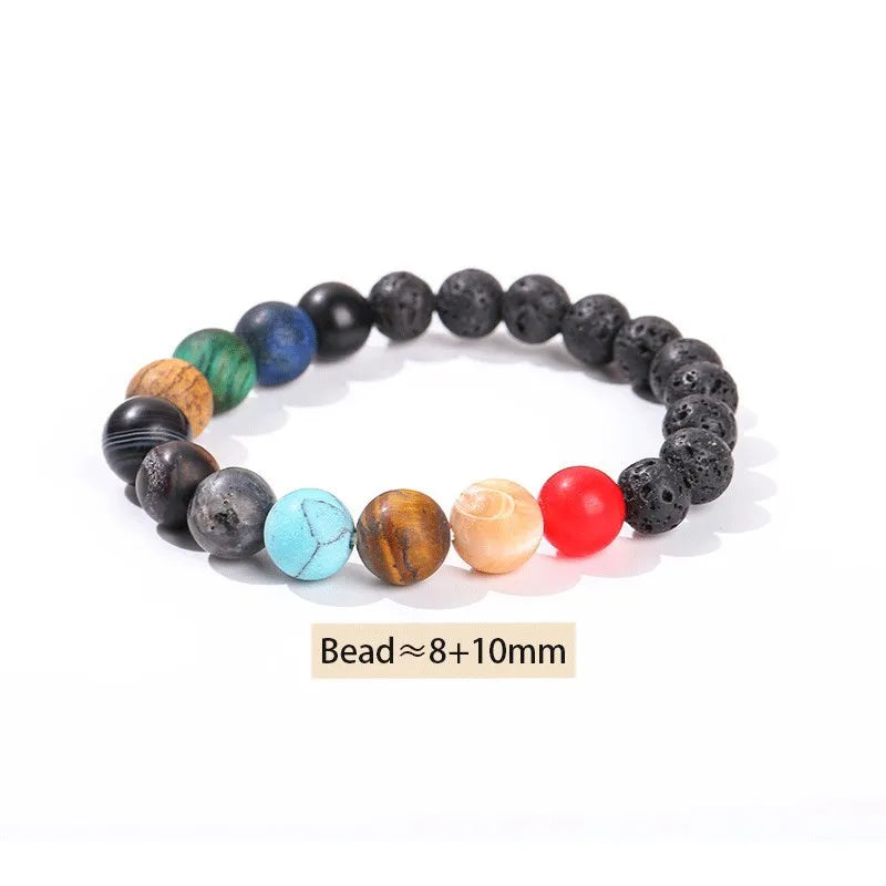 JD Natural Stone Eight Planets Bead Bracelets Men Women Universe Seven Chakra Bangle Yoga Balance Galaxy Solar Wristband Jewelry