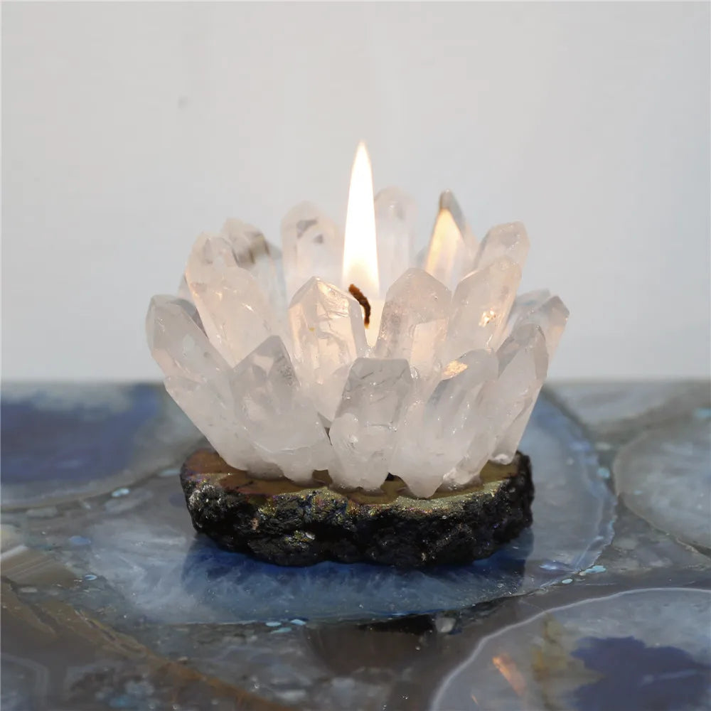 1pcs Candle Holder Natural Quartz White Crystals Column Stones Candlestick Party Wedding Dinner Decoration