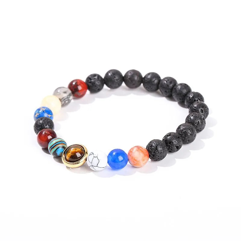 JD Natural Stone Eight Planets Bead Bracelets Men Women Universe Seven Chakra Bangle Yoga Balance Galaxy Solar Wristband Jewelry