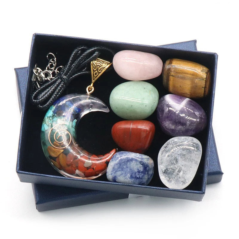 Chakra Yoga Reiki Stone Set for Healing Meditation Natural Crystal Stones Quartz Gemstones Necklace Collection Home Decor Craft