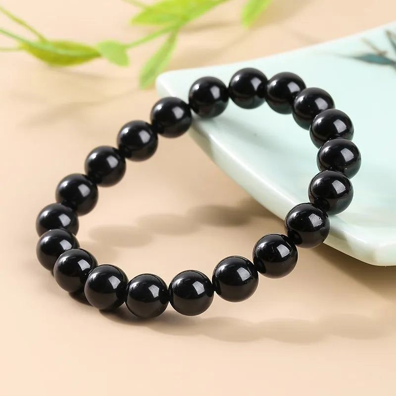 JD Natural Stone 7A Black Tourmaline Bead Bracelets Women Healing Crystals Chakra Yoga Meditation Jewelry Schorl Strand Bangles