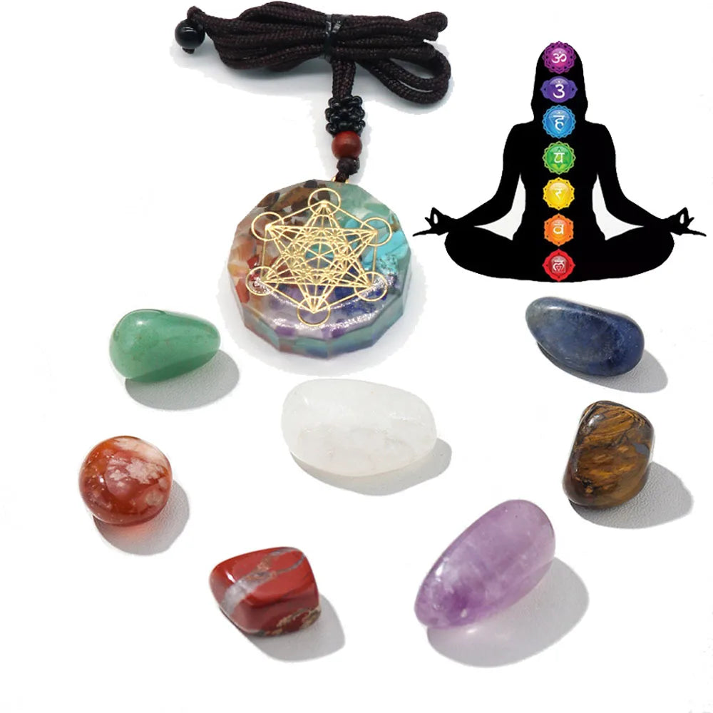 Orgone Pendant Kit 7 Chakra Healing Crystals Stones Metatron Cube Merkaba Orgonite Energy Generator Necklace Spiritual Enhance