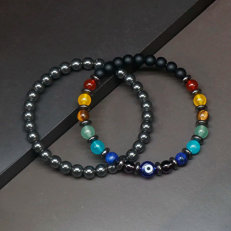 2022 6mm Yoga 7 Chakra Bracelet Men Women Lost Weight Magnetic Hematite Turkish Evil Eye Bracelet For Men Spiritual Jewelry