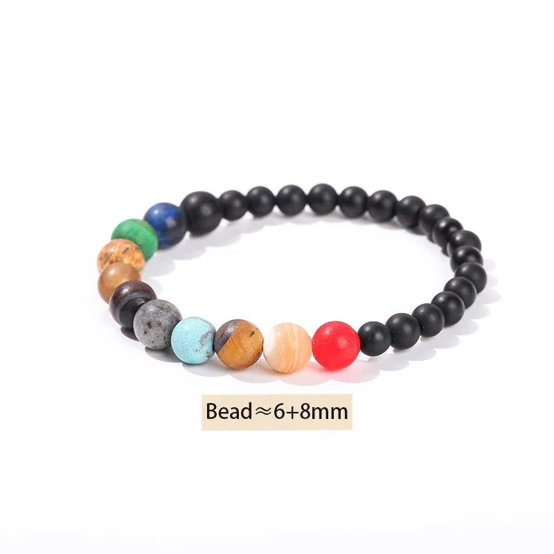 JD Natural Stone Eight Planets Bead Bracelets Men Women Universe Seven Chakra Bangle Yoga Balance Galaxy Solar Wristband Jewelry