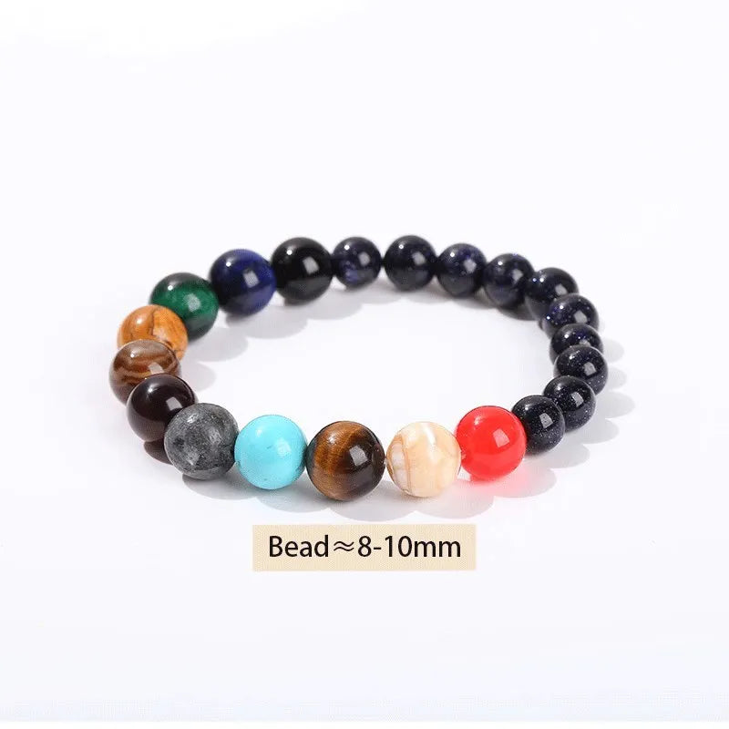 JD Natural Stone Eight Planets Bead Bracelets Men Women Universe Seven Chakra Bangle Yoga Balance Galaxy Solar Wristband Jewelry