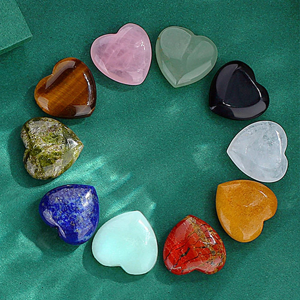 Natural Crystal Stone Love Heart Shape Ornaments Colorful Rough Seven Chakra Mineral Ore Fashion Jewelry Spiritual Healing Yoga