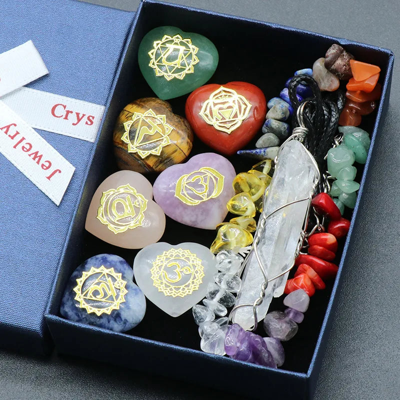 Chakra Yoga Reiki Stone Set for Healing Meditation Natural Crystal Stones Quartz Gemstones Necklace Collection Home Decor Craft