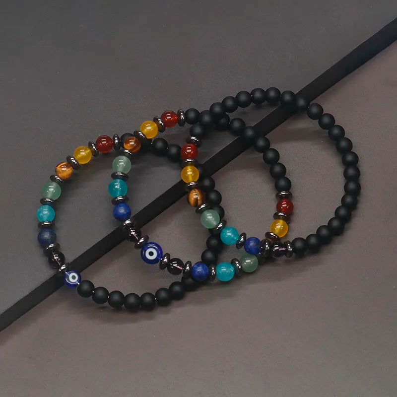 2022 6mm Yoga 7 Chakra Bracelet Men Women Lost Weight Magnetic Hematite Turkish Evil Eye Bracelet For Men Spiritual Jewelry