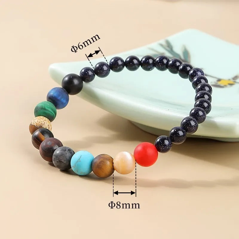 JD Natural Stone Eight Planets Bead Bracelets Men Women Universe Seven Chakra Bangle Yoga Balance Galaxy Solar Wristband Jewelry