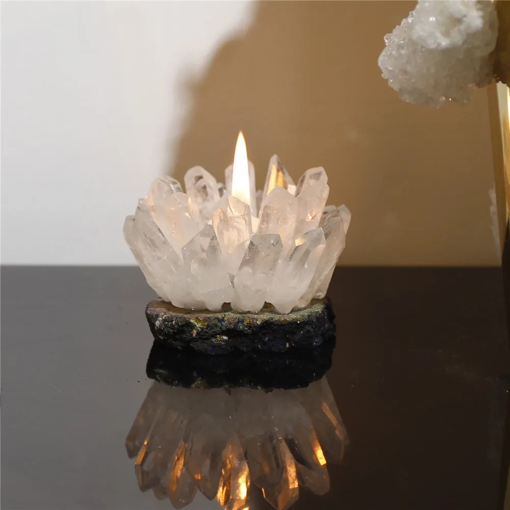 1pcs Candle Holder Natural Quartz White Crystals Column Stones Candlestick Party Wedding Dinner Decoration