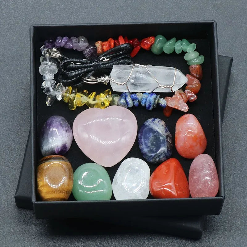 Chakra Yoga Reiki Stone Set for Healing Meditation Natural Crystal Stones Quartz Gemstones Necklace Collection Home Decor Craft