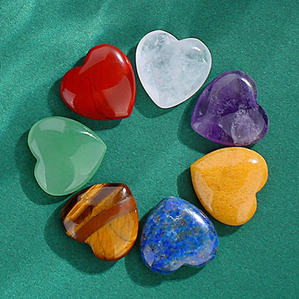 Natural Crystal Stone Love Heart Shape Ornaments Colorful Rough Seven Chakra Mineral Ore Fashion Jewelry Spiritual Healing Yoga