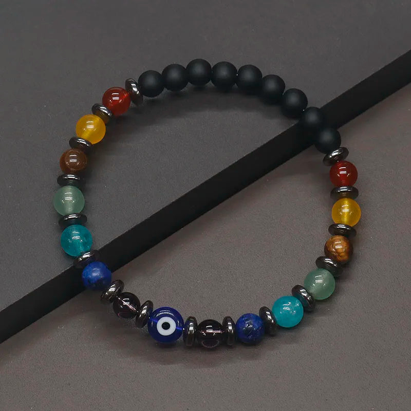 2022 6mm Yoga 7 Chakra Bracelet Men Women Lost Weight Magnetic Hematite Turkish Evil Eye Bracelet For Men Spiritual Jewelry