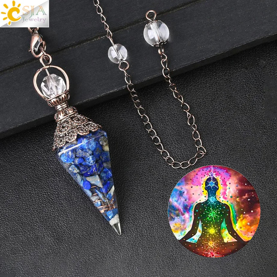 CSJA 7 Chakra Healing Crystals Pendulum for Dowsing Divination Quartz Natural Stone Pendulums Antique Reiki Pendant Pendulo G854