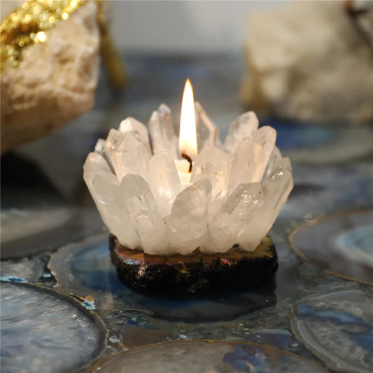 1pcs Candle Holder Natural Quartz White Crystals Column Stones Candlestick Party Wedding Dinner Decoration