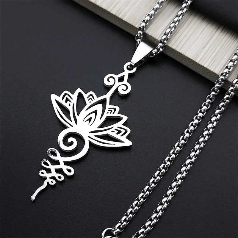 Hippie Stainless Steel Yoga Lotus Necklace Women/Men Spiritual Chakra Symbol Flower of Life Necklaces Jewelry collar N7067S02