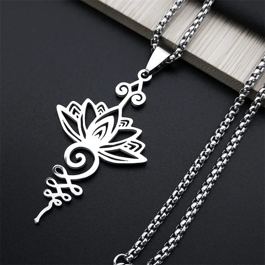 Hippie Stainless Steel Yoga Lotus Necklace Women/Men Spiritual Chakra Symbol Flower of Life Necklaces Jewelry collar N7067S02