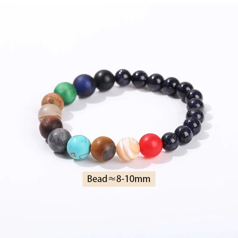 JD Natural Stone Eight Planets Bead Bracelets Men Women Universe Seven Chakra Bangle Yoga Balance Galaxy Solar Wristband Jewelry