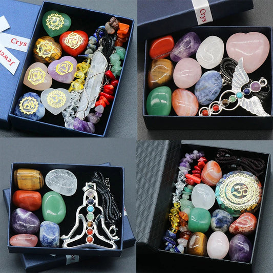 Chakra Yoga Reiki Stone Set for Healing Meditation Natural Crystal Stones Quartz Gemstones Necklace Collection Home Decor Craft