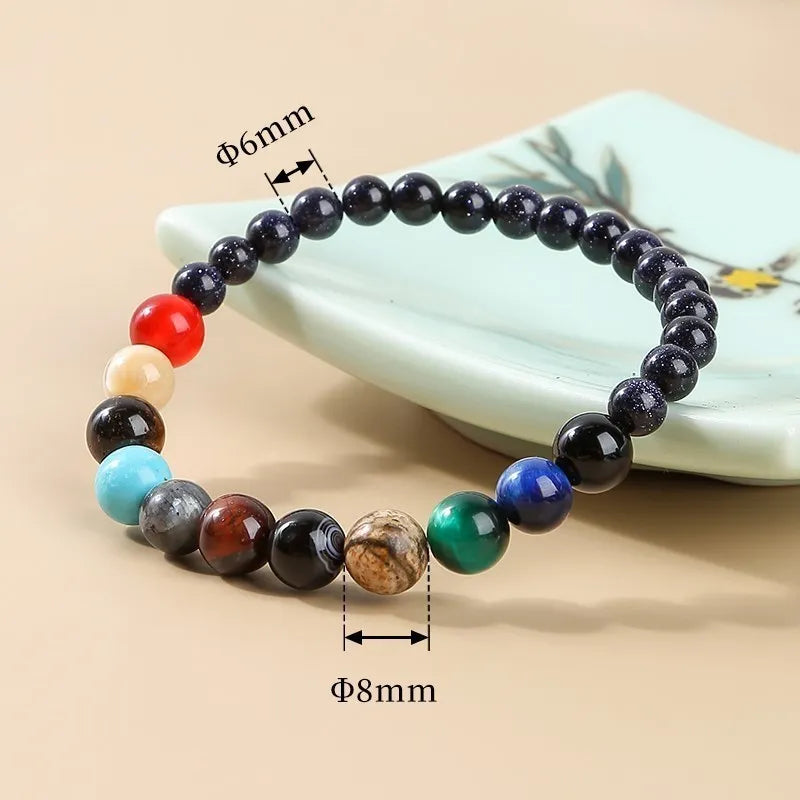 JD Natural Stone Eight Planets Bead Bracelets Men Women Universe Seven Chakra Bangle Yoga Balance Galaxy Solar Wristband Jewelry