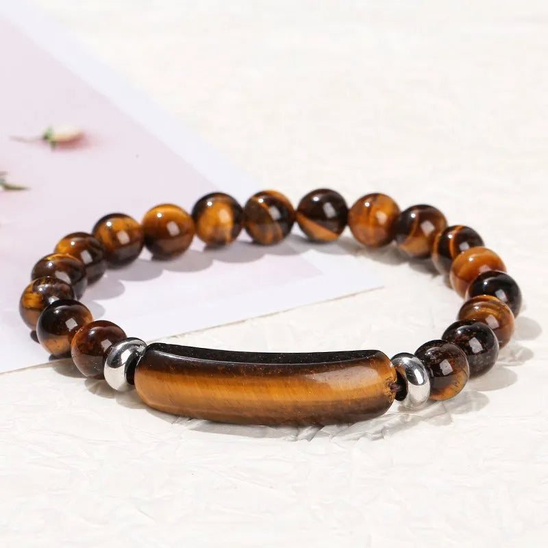 JD Natural Stone Tiger Eye Amethyst Rectangle Bar Charm Bracelet Women Men Reiki Healing Bead Chakra Bangles Couples Jewelry