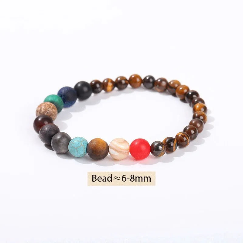 JD Natural Stone Eight Planets Bead Bracelets Men Women Universe Seven Chakra Bangle Yoga Balance Galaxy Solar Wristband Jewelry