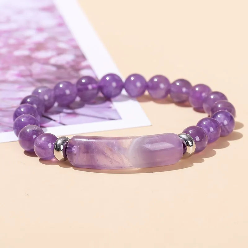 JD Natural Stone Tiger Eye Amethyst Rectangle Bar Charm Bracelet Women Men Reiki Healing Bead Chakra Bangles Couples Jewelry